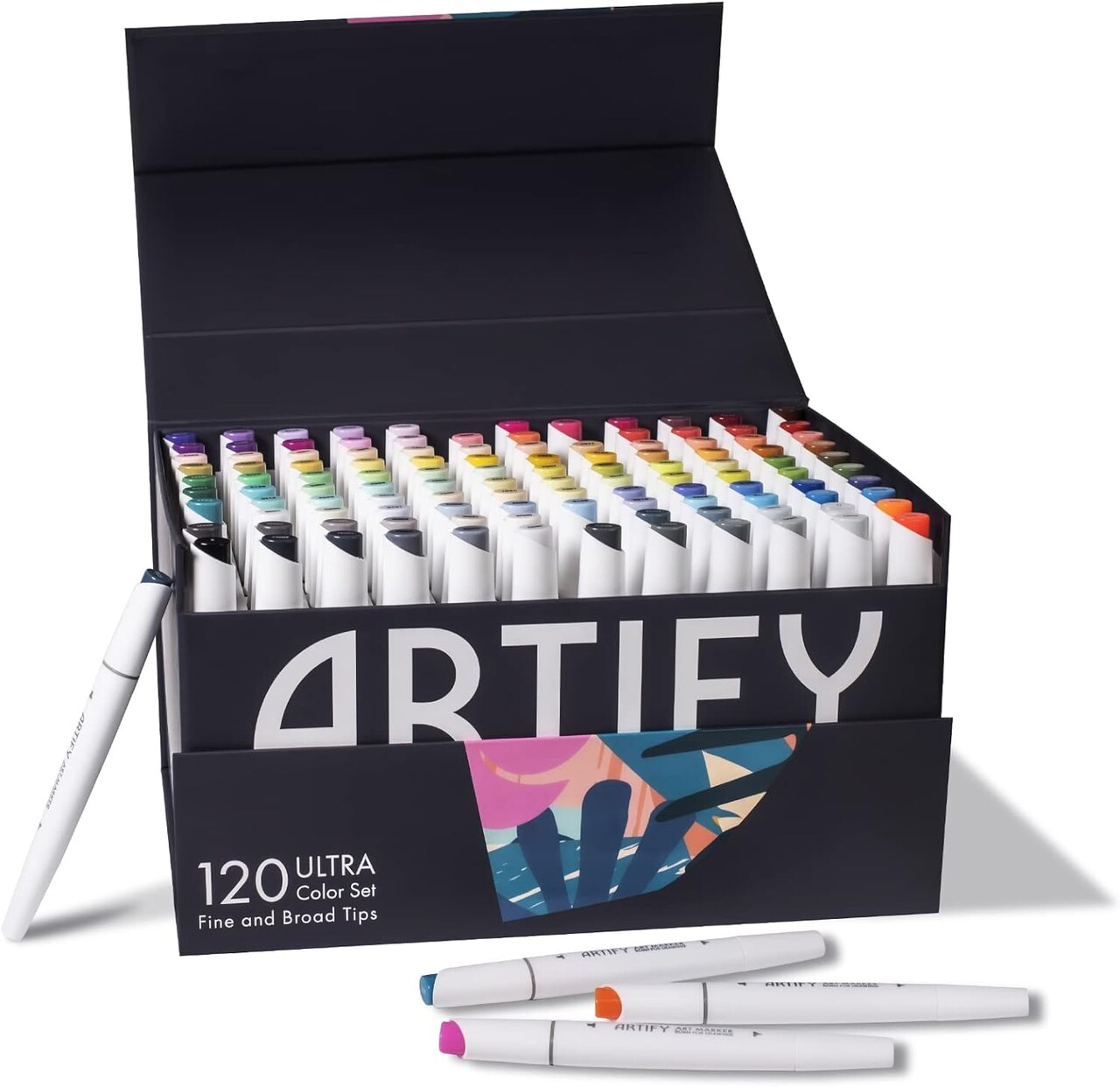 ARTIFY 120 Ultra Colors Art Markers, Fine & Broad Dual Tips Professional Artist Markers in Case, Drawing Marker Set with Carrying Case